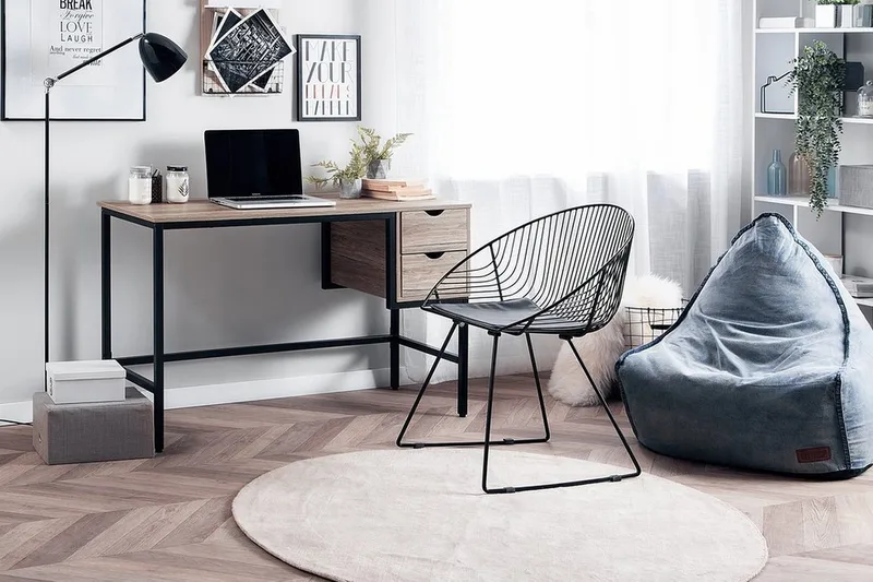 Grantha Skrivbord 120 cm med Förvaring 2 Lådor - Ljusbrun/Svart - Möbler - Bord & matgrupper - Kontorsbord - Skrivbord