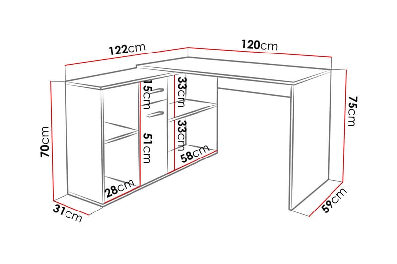 Armacao Hörnskrivbord 120 cm med Förvaring - Vit/Beige - Hörnskrivbord