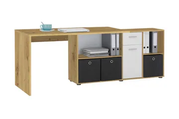 Brizleth Hörnskrivbord 136 cm Svängd med Förvaring - Brun/Vit - Möbler - Bord & matgrupper - Kontorsbord - Skrivbord - Hörnskrivbord