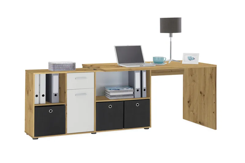 Brizleth Hörnskrivbord 136 cm Svängd med Förvaring - Brun/Vit - Möbler - Bord & matgrupper - Kontorsbord - Skrivbord - Hörnskrivbord