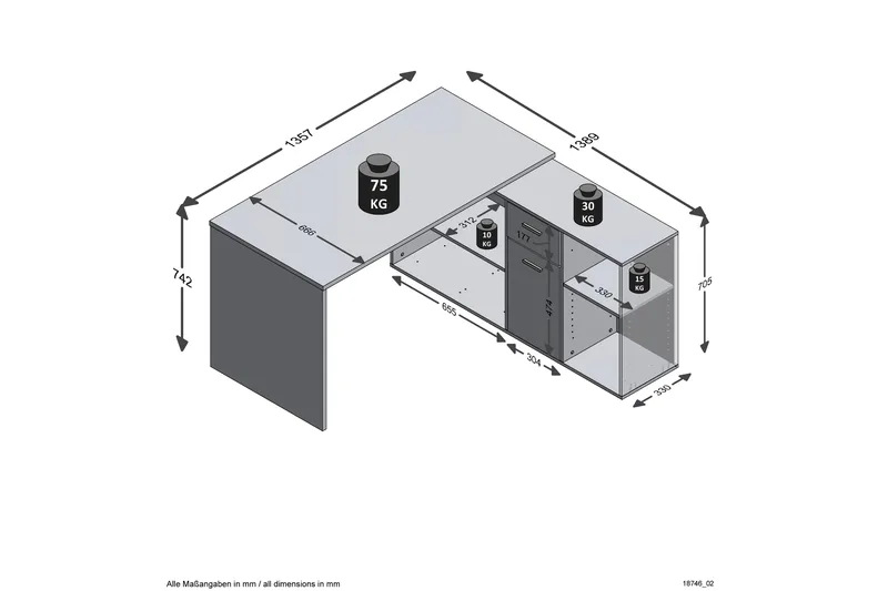 Brizleth Hörnskrivbord 136 cm Svängd med Förvaring - Brun/Vit - Möbler - Bord & matgrupper - Kontorsbord - Skrivbord - Hörnskrivbord