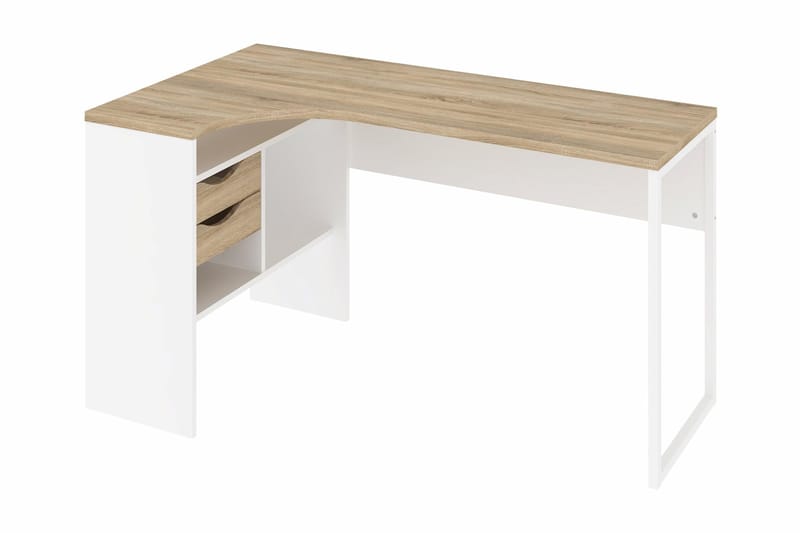 Function Plus Hörnskrivbord 145 cm med Förvaring Lådor + Hyl - Ekfärg/Vit - Hörnskrivbord