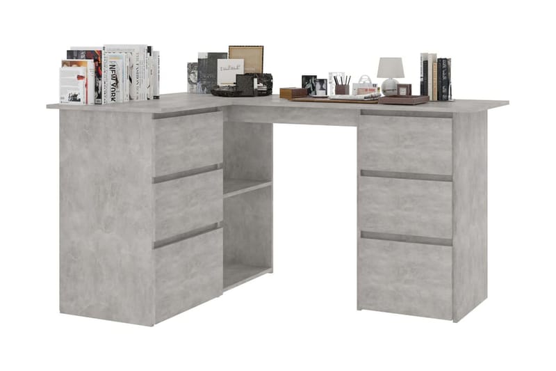 Hörnskrivbord betonggrå 145x100x76 cm spånskiva - Grå - Möbler - Bord & matgrupper - Kontorsbord - Skrivbord - Hörnskrivbord