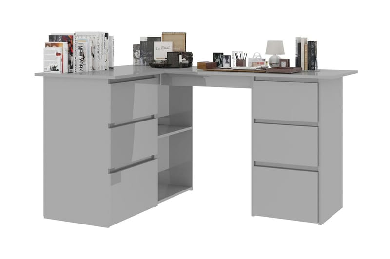 Hörnskrivbord grå högglans 145x100x76 cm spånskiva - Grå - Hörnskrivbord