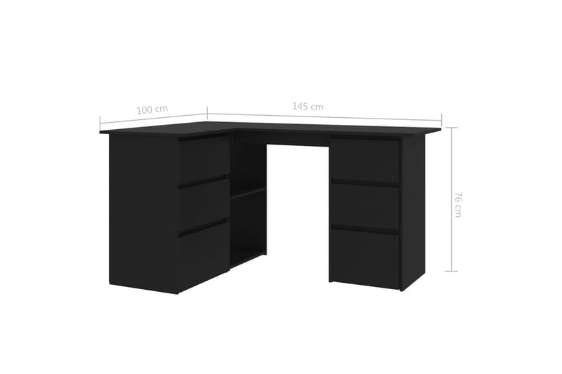 Hörnskrivbord svart 145x100x76 cm spånskiva - Svart - Hörnskrivbord