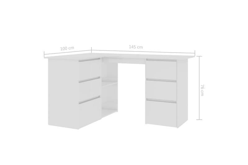 Hörnskrivbord vit högglans 145x100x76 cm spånskiva - Vit - Möbler - Bord & matgrupper - Kontorsbord - Skrivbord - Hörnskrivbord