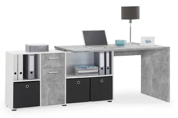 Lexo Hörnskrivbord 136 cm med Justerbar Hylla - Betong - Möbler - Bord & matgrupper - Kontorsbord - Skrivbord - Hörnskrivbord