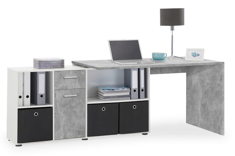 Lexo Hörnskrivbord 136 cm med Justerbar Hylla - Betong - Möbler - Bord & matgrupper - Kontorsbord - Skrivbord - Hörnskrivbord