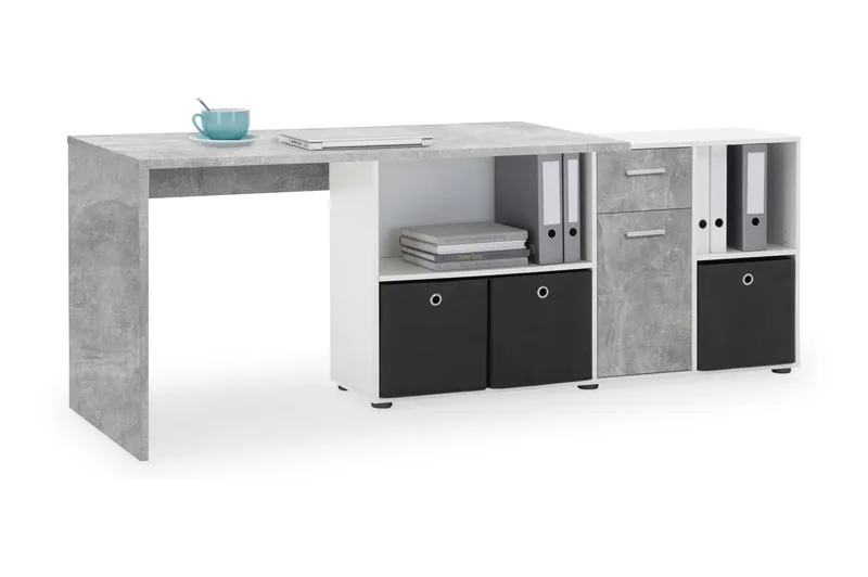 Lexo Hörnskrivbord 136 cm med Justerbar Hylla - Betong - Möbler - Bord & matgrupper - Kontorsbord - Skrivbord - Hörnskrivbord