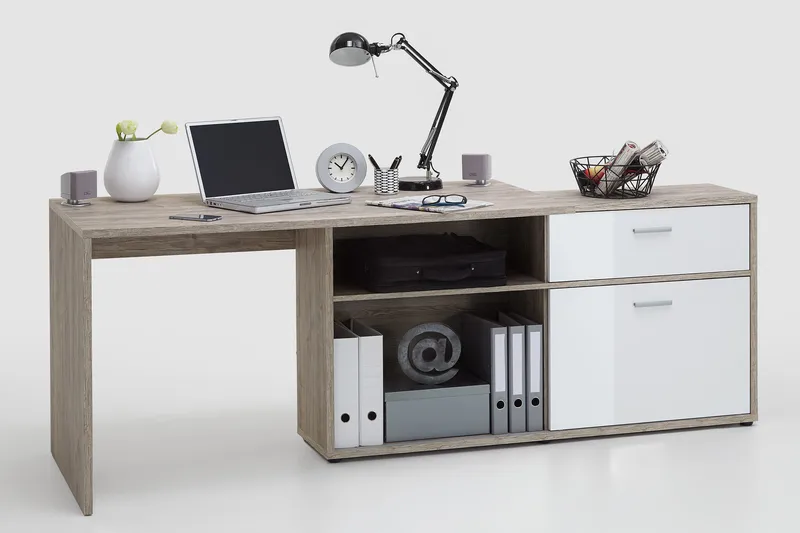 Mamoru Hörnskrivbord Sandek/Vit - Beige|Vit - Möbler - Bord & matgrupper - Kontorsbord - Skrivbord - Hörnskrivbord