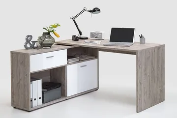 Mamoru Hörnskrivbord Sandek/Vit - Beige|Vit - Möbler - Bord & matgrupper - Kontorsbord - Skrivbord - Hörnskrivbord