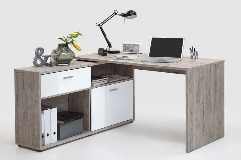 Mamoru Hörnskrivbord Sandek/Vit - Beige|Vit - Möbler - Bord & matgrupper - Kontorsbord - Skrivbord - Hörnskrivbord