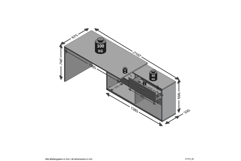 Narez Hörnskrivbord 138 cm Svängd med Förvaring - Brun/Vit - Hörnskrivbord