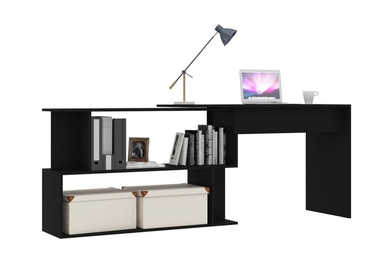 Skrivbord hörn svart 200x50x76 cm spånskiva - Svart - Hörnskrivbord