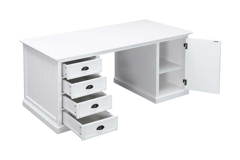 Hampton Skrivbord 170 cm med Förvaring 4 Lådor + Skåp - Vit - Skrivbord - Datorbord
