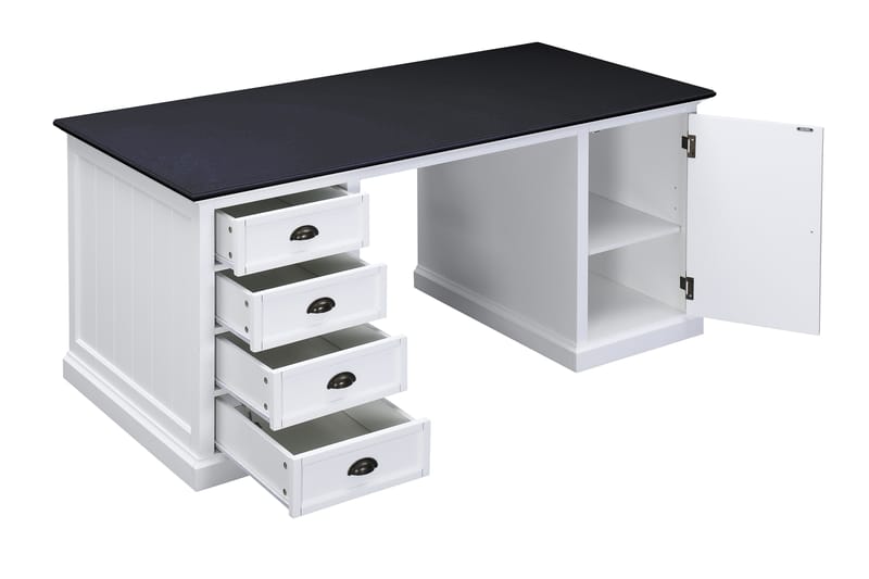 Hampton Skrivbord 170 cm med Förvaring 4 Lådor + Skåp - Vit/Svart - Skrivbord - Datorbord