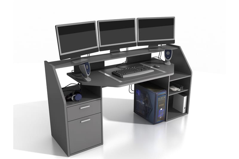 Harvilchuck Skrivbord med Förvaring Hyllor + Låda + Skåp - Grå - Skrivbord