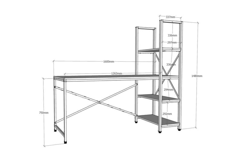 Hejde Skrivbord 160 cm med Förvaring Hyllor - Brun/Svart - Möbler - Bord & matgrupper - Kontorsbord - Skrivbord