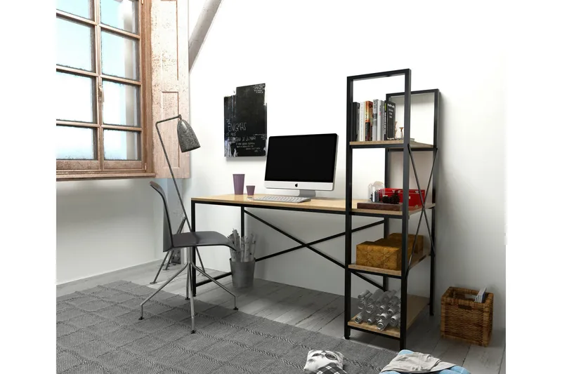 Hejde Skrivbord 160 cm med Förvaring Hyllor - Brun/Svart - Möbler - Bord & matgrupper - Kontorsbord - Skrivbord