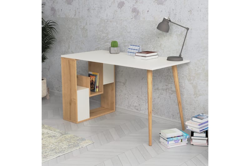 Homitis Skrivbord 120x72,8x120 cm med förvaring - Vit - Skrivbord