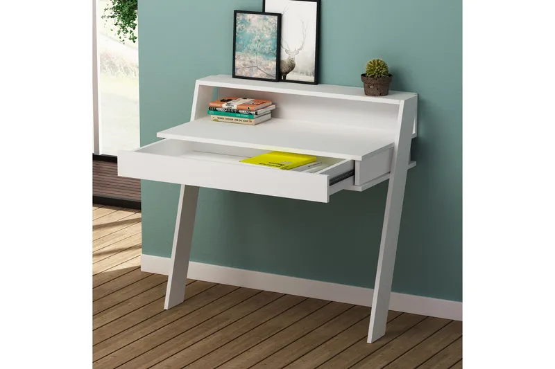 Homitis Väggskrivbord 94 cm med Förvaring Låda + Hylla - Vit - Möbler - Bord & matgrupper - Kontorsbord - Skrivbord
