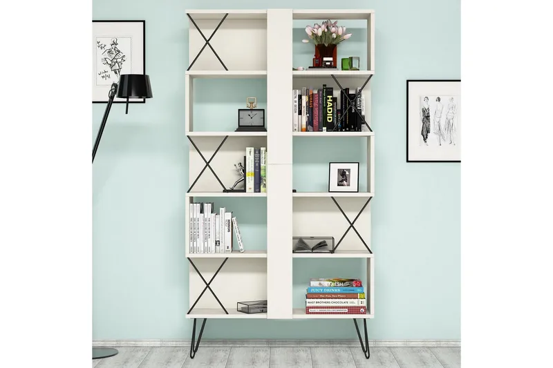 Hovdane Skrivbord 120 cm med Förvaring + 2 Bokhyllor - Krämvit/Svart - Möbler - Bord & matgrupper - Kontorsbord - Skrivbord