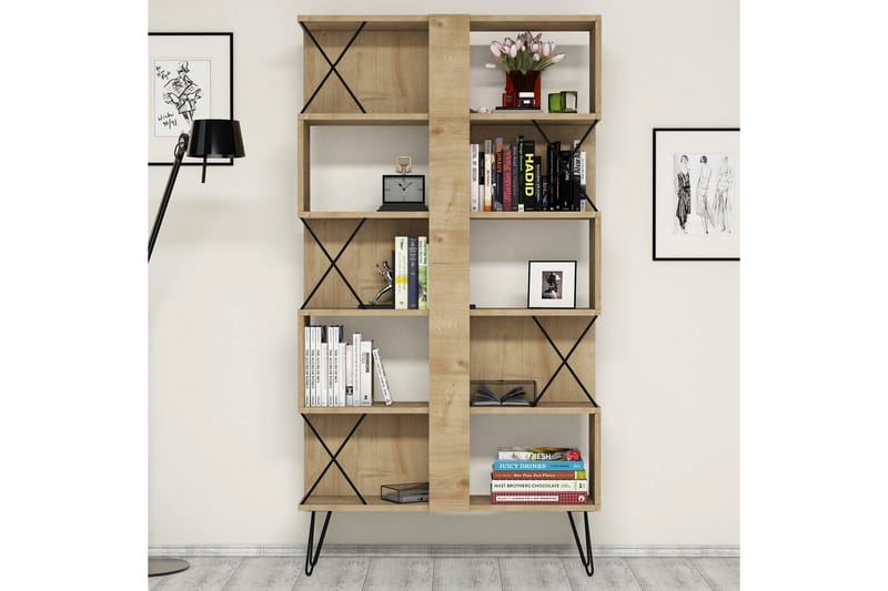 Hovdane Skrivbord 120 cm med Förvaring + 2 Bokhyllor - Ljusbrun/Svart - Möbler - Bord & matgrupper - Kontorsbord - Skrivbord