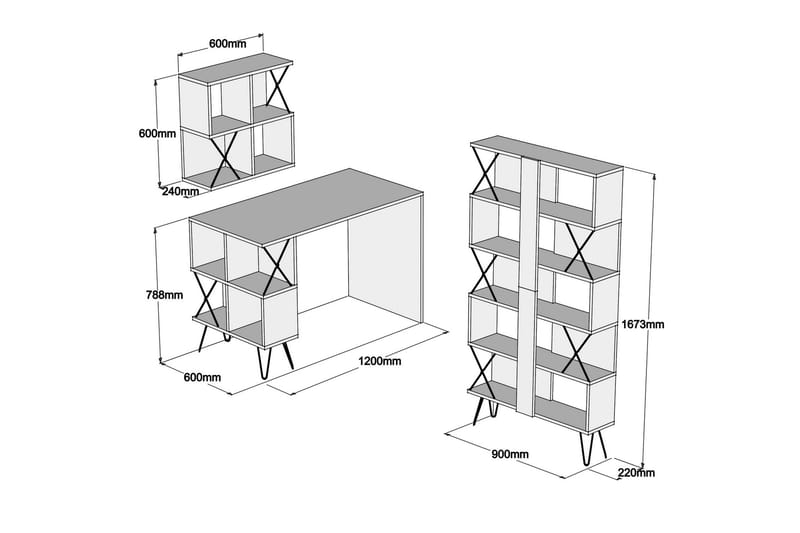 Hovdane Skrivbord 120 cm med Förvaring + 2 Bokhyllor - Ljusbrun/Svart - Möbler - Bord & matgrupper - Kontorsbord - Skrivbord
