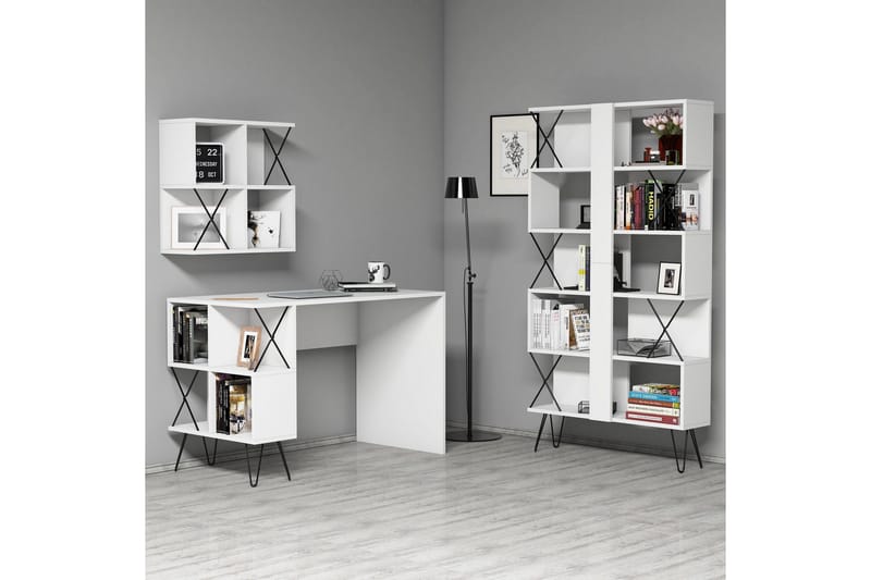 Hovdane Skrivbord 120 cm med Förvaring + 2 Bokhyllor - Vit - Möbler - Bord & matgrupper - Kontorsbord - Skrivbord