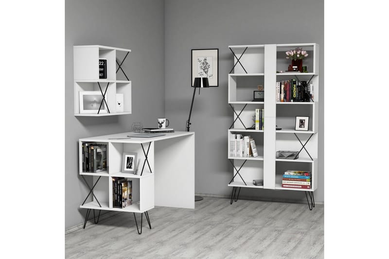 Hovdane Skrivbord 120 cm med Förvaring + 2 Bokhyllor, Vit