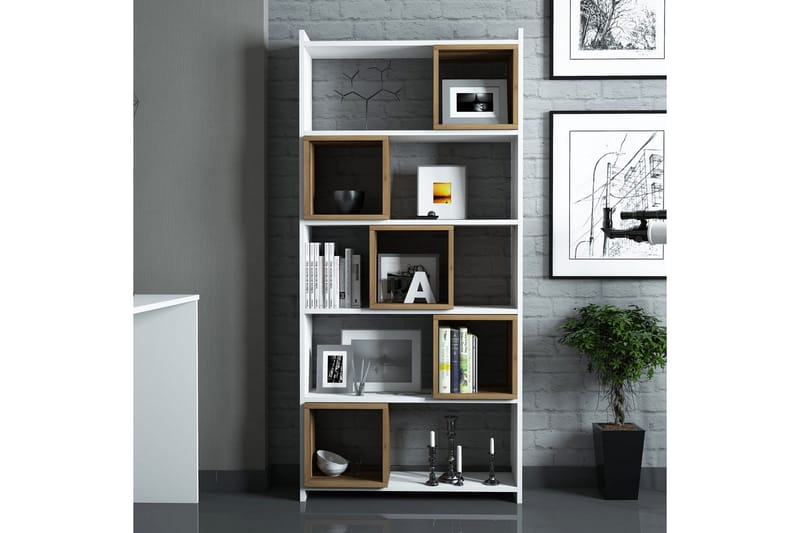 Hovdane Skrivbord 120 cm med Förvaring + Vägghylla + - Vit/Brun - Möbler - Bord & matgrupper - Kontorsbord - Skrivbord