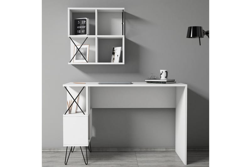 Hovdane Skrivbord 120 cm med Förvaring + 2 Bokhyllor - Vit - Möbler - Bord & matgrupper - Kontorsbord - Skrivbord