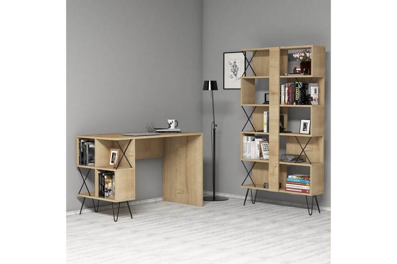 Hovdane Skrivbord 120 cm med Förvaring Hylla + Bokhylla - Brun/Ek - Möbler - Bord & matgrupper - Kontorsbord - Skrivbord