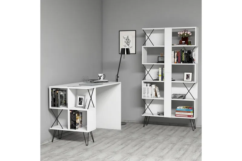 Hovdane Skrivbord 120 cm med Förvaring Hylla + Bokhylla, Extra Vit