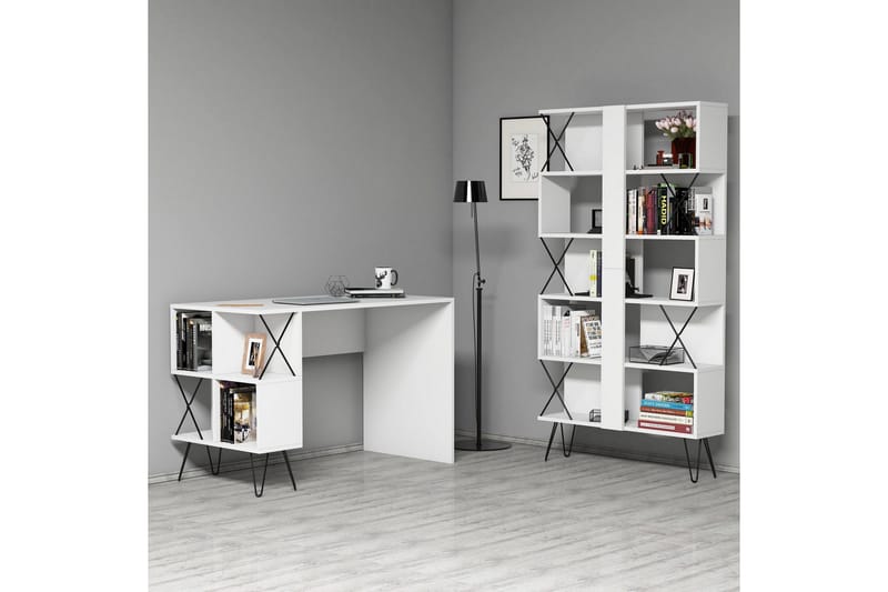 Hovdane Skrivbord 120 cm med Förvaring Hylla + Bokhylla - Extra Vit - Möbler - Bord & matgrupper - Kontorsbord - Skrivbord