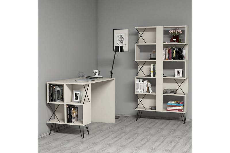 Hovdane Skrivbord 120 cm med Förvaring Hylla + Bokhylla - Extra vit/Svart - Möbler - Bord & matgrupper - Kontorsbord - Skrivbord