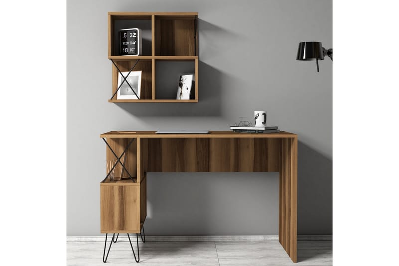 Hovdane Skrivbord 120 cm med Förvaring Hylla + Bokhylla Lite - Brun/Svart - Möbler - Bord & matgrupper - Kontorsbord - Skrivbord