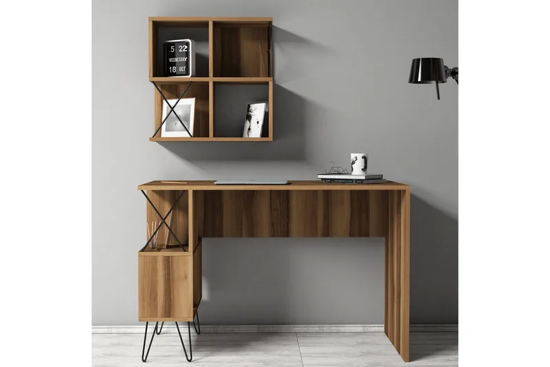 Hovdane Skrivbord 120 cm med Förvaring Hylla + Bokhylla Lite - Brun/Svart - Möbler - Bord & matgrupper - Kontorsbord - Skrivbord