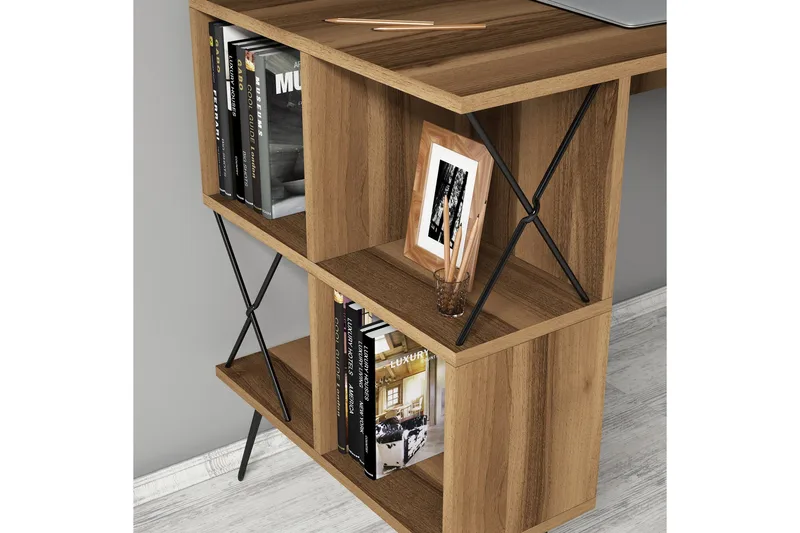 Hovdane Skrivbord 120 cm med Förvaring Hylla + Bokhylla Lite - Brun/Svart - Möbler - Bord & matgrupper - Kontorsbord - Skrivbord