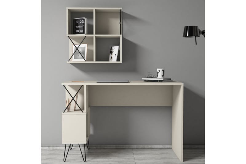 Hovdane Skrivbord 120 cm med Förvaring Hylla + Bokhylla Lite - Krämvit/Svart - Möbler - Bord & matgrupper - Kontorsbord - Skrivbord
