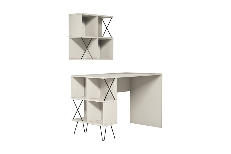 Hovdane Skrivbord 120 cm med Förvaring Hylla + Bokhylla Lite, Krämvit/Svart