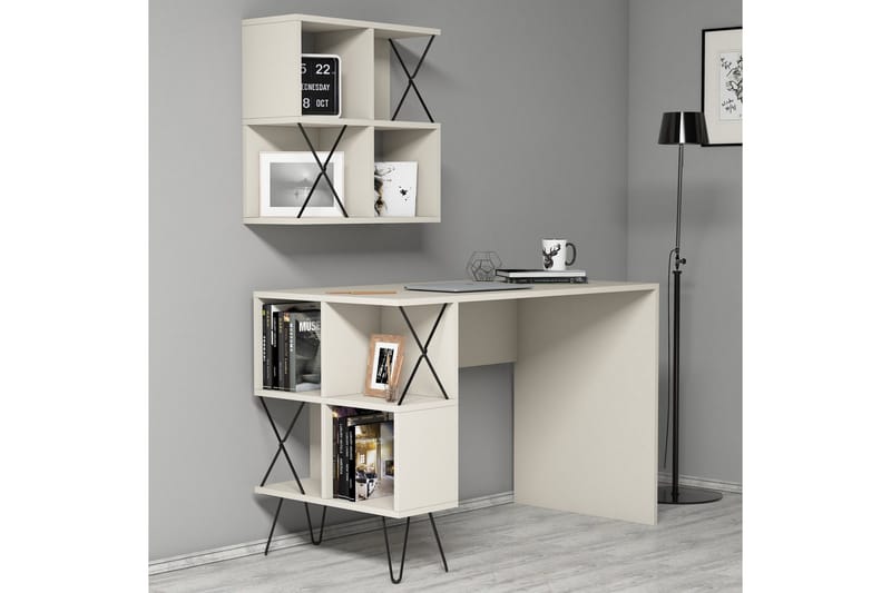 Hovdane Skrivbord 120 cm med Förvaring Hylla + Bokhylla Lite - Krämvit/Svart - Möbler - Bord & matgrupper - Kontorsbord - Skrivbord