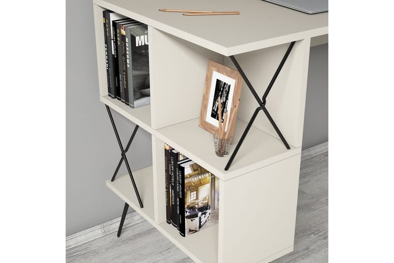 Hovdane Skrivbord 120 cm med Förvaring Hylla + Bokhylla Lite - Krämvit/Svart - Möbler - Bord & matgrupper - Kontorsbord - Skrivbord