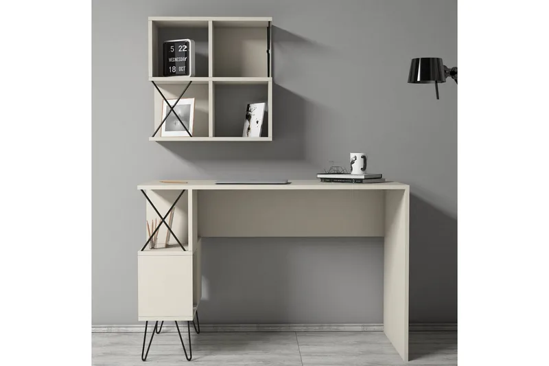 Hovdane Skrivbord 120 cm med Förvaring Hylla + Bokhylla Lite - Krämvit/Svart - Möbler - Bord & matgrupper - Kontorsbord - Skrivbord