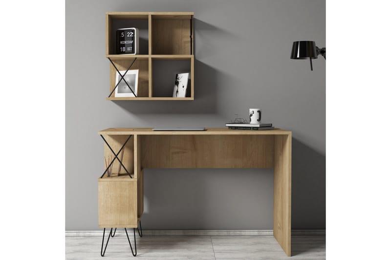 Hovdane Skrivbord 120 cm med Förvaring Hylla + Bokhylla Lite - Ljusbrun - Möbler - Bord & matgrupper - Kontorsbord - Skrivbord