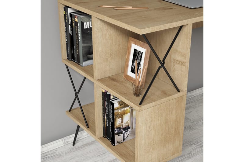 Hovdane Skrivbord 120 cm med Förvaring Hylla + Bokhylla Lite - Ljusbrun - Möbler - Bord & matgrupper - Kontorsbord - Skrivbord