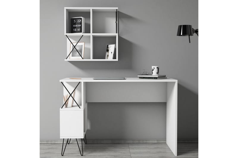 Hovdane Skrivbord 120 cm med Förvaring Hylla + Bokhylla Lite - Vit/Svart - Skrivbord