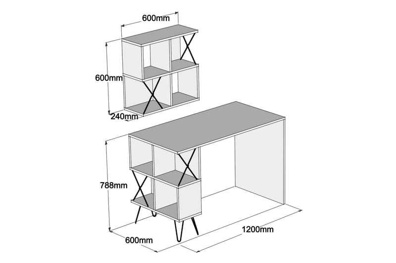 Hovdane Skrivbord 120 cm med Förvaring Hylla + Bokhylla Lite - Vit/Svart - Möbler - Bord & matgrupper - Kontorsbord - Skrivbord