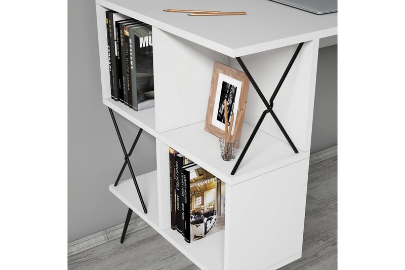 Hovdane Skrivbord 120 cm med Förvaring Hylla + Bokhylla Lite - Vit/Svart - Möbler - Bord & matgrupper - Kontorsbord - Skrivbord