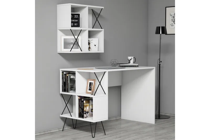 Hovdane Skrivbord 120 cm med Förvaring Hylla + Bokhylla Lite - Vit/Svart - Möbler - Bord & matgrupper - Kontorsbord - Skrivbord